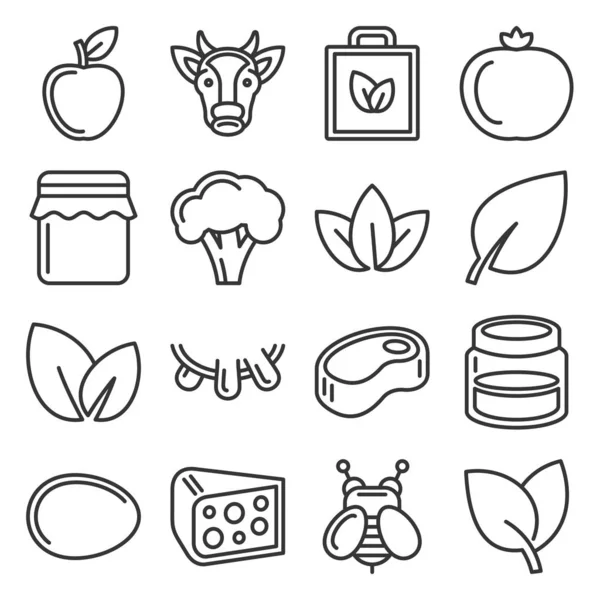 Farm och ekologiska livsmedel ikoner Set. Linjestil vektor — Stock vektor