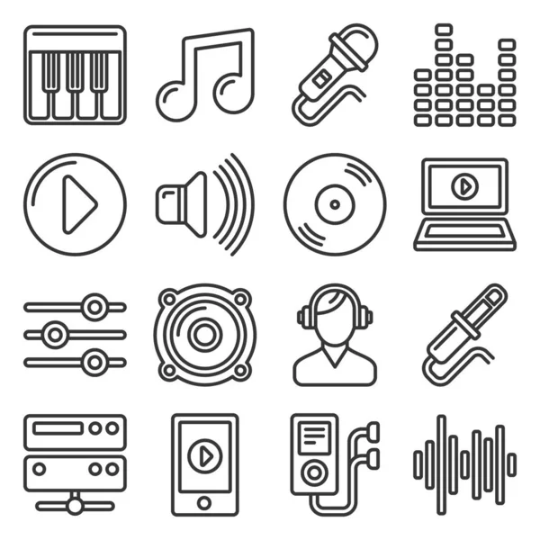 Music Icons Set on White Background. Line Style Vector Stock Illustration