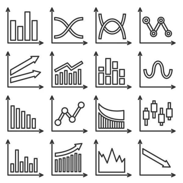 Diagramas e gráficos conjunto de ícones. Linha estilo Vector —  Vetores de Stock