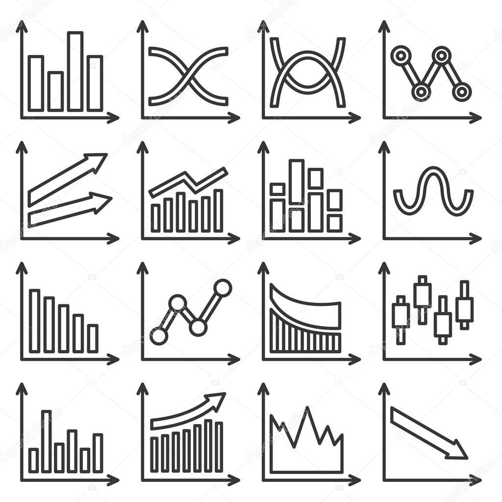 Diagrams and Graphs Icons Set. Line Style Vector