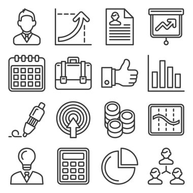 İş, Yönetim ve İnsan Kaynakları Simgeleri Ayarlandı. Satır Biçimi Vektörü