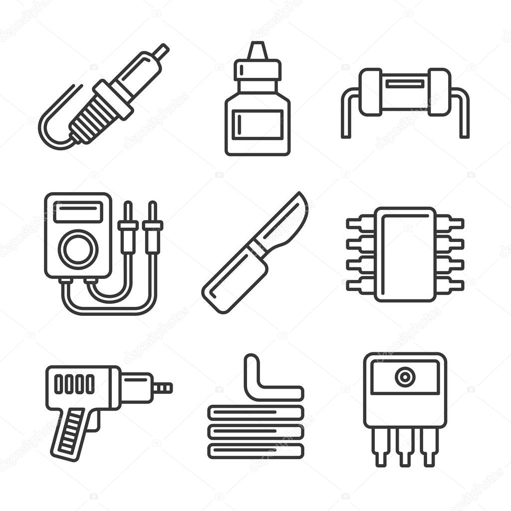Solder Icons Set on White Background. Line Style Vector