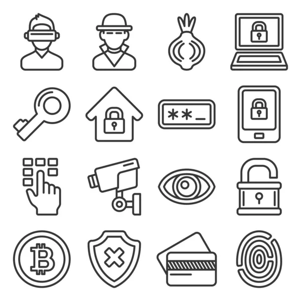 Dark Deep Internet and Security Icons Set. Estilo de línea Vector — Vector de stock