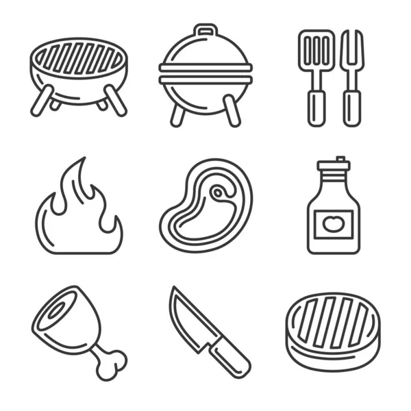 Grill and Barbecue Icons Set. Line Style Vector — Stock vektor