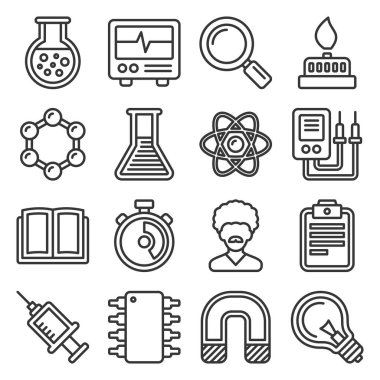 Science Icons Set on White Background. Line Style Vector