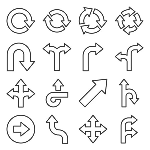 Iconos de flechas establecidos sobre fondo blanco. Estilo de línea Vector — Vector de stock