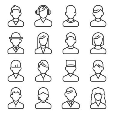 Kullanıcı Simgeleri Beyaz Arkaplanda ayarlandı. Satır Biçimi Vektörü