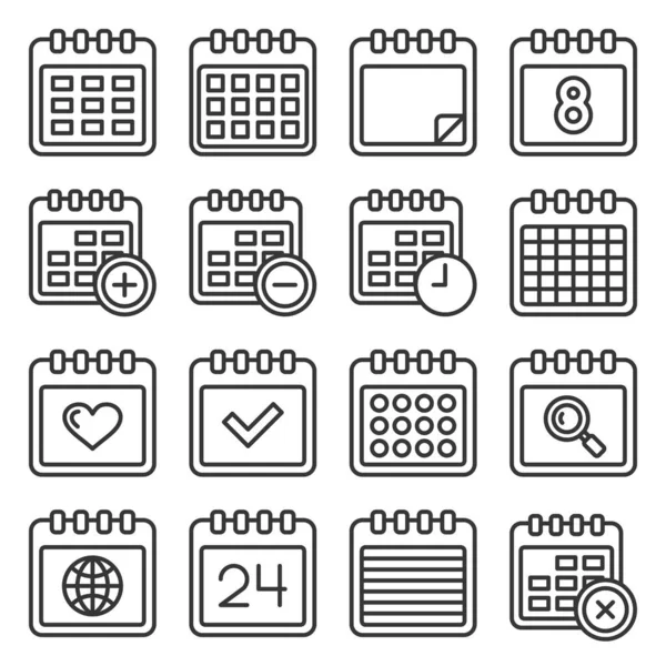 Calendar Icons Set on White Background. Line Style Vector — Stock Vector