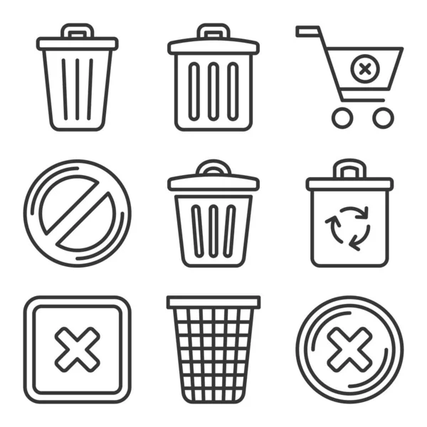 Trash Bin Icons Set. Delete Symbol Line Style Vector — Stock Vector