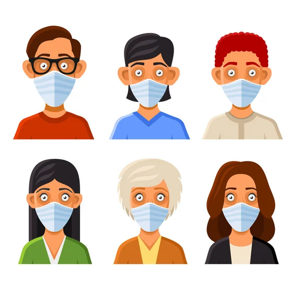 People Avatars with Protective Masks Set. Prevention of Coronavirus Infection. Vector — Stock Vector