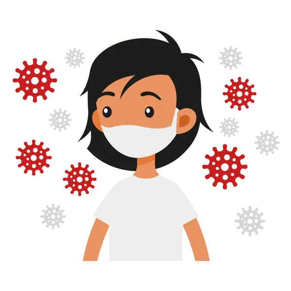 Young Girl Avatar with Protective Masks Set. Prevention of Coronavirus Infection. Vector — Stock Vector