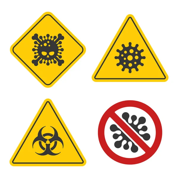 Coronavirus Warning and Stop Sign Set on White Bsckground. Vector — Stock Vector