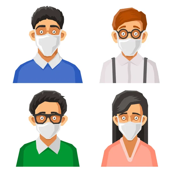 People Avatars with Protective Masks Set. Prevention of Coronavirus Infection. Vector — Stock Vector