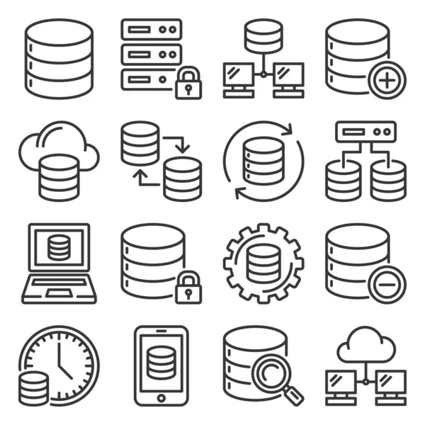 Database Icons Set on White Background. Line Style Vector — Stock Vector