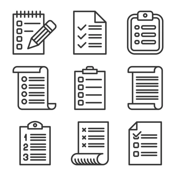 Check List Icons set on White Background. Line Style Vector — Stock Vector