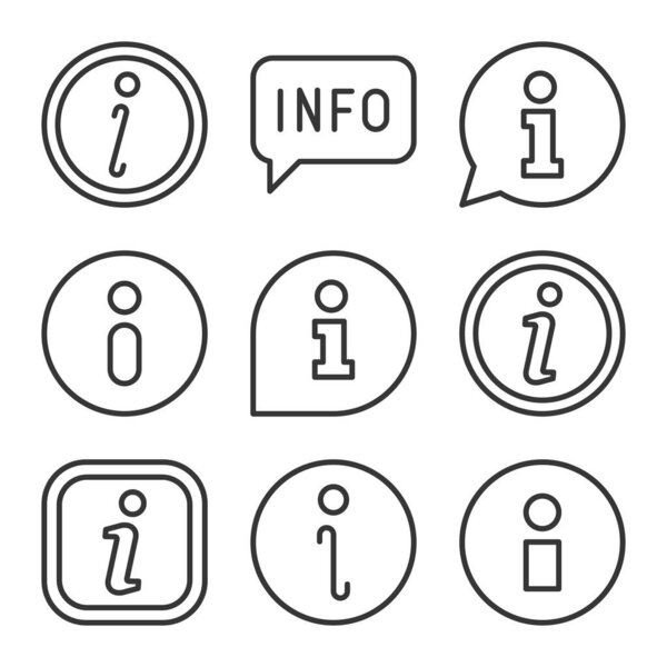 Info Icons Set on White Background. Line Style Vector