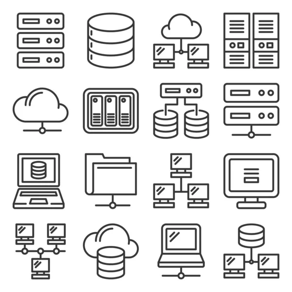 Server, Internet and Network Icons Set on White Background. Line Style Vector — Stock Vector