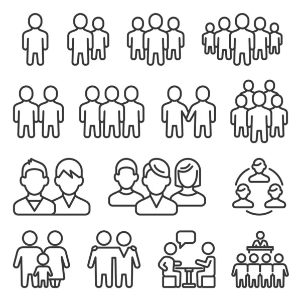 Iconos del grupo humano sobre fondo blanco. Estilo de línea Vector — Vector de stock