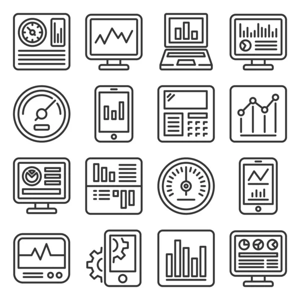 Dashboard with Graphs and Charts Icons Set. Line Style Vector — Stock Vector