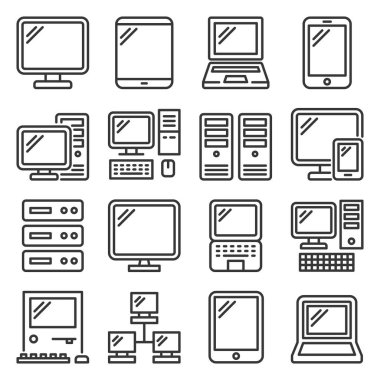 Desktop and Electronic Device Icons Set. Line Style Vector clipart