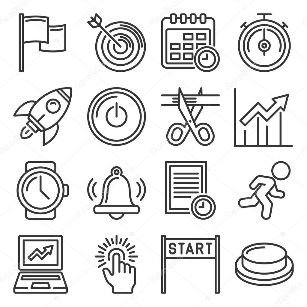 Start Up Business Icons Set on White Background. Line Style Vector