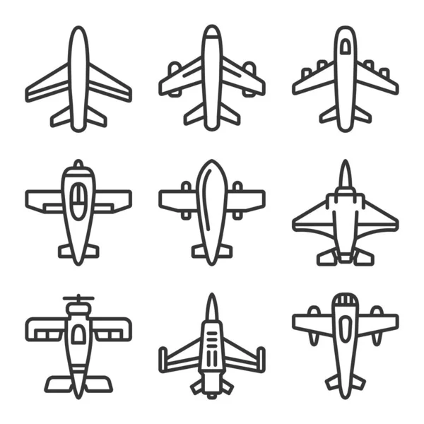 Iconos de avión en un fondo blanco. Estilo de línea Vector — Vector de stock