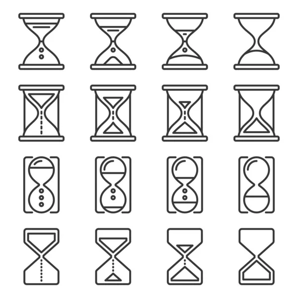 Set di icone in vetroresina e clessidra. Vettore stile linea — Vettoriale Stock