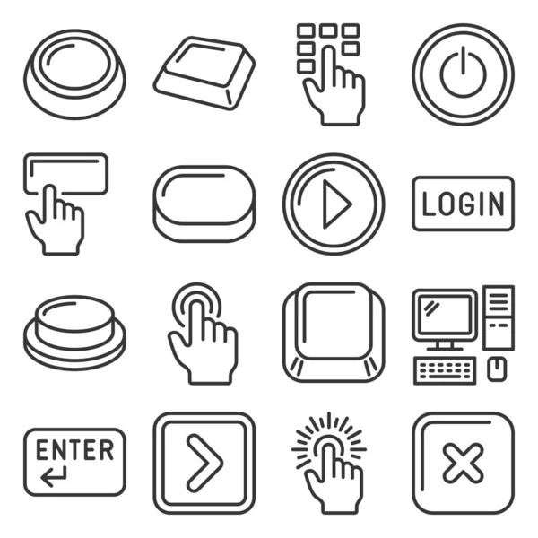 Bouton et icônes clés sur fond blanc. Vecteur de style ligne — Image vectorielle