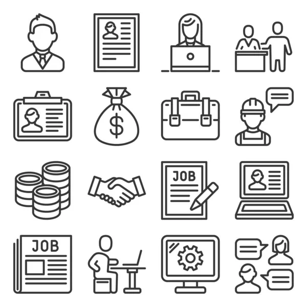 Job och Human Resource Icons Set. Linjestil vektor — Stock vektor