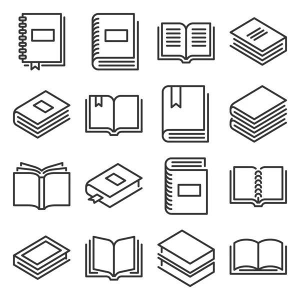 Icone Libri impostate su sfondo bianco. Vettore stile linea — Vettoriale Stock