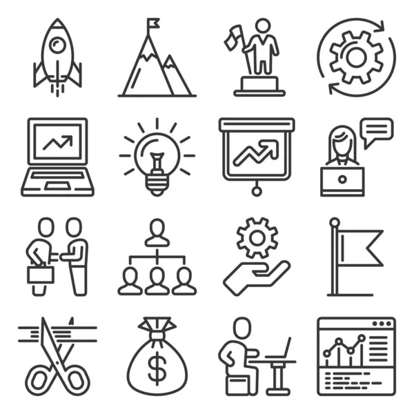 Startup and Business Solution Icons Σετ. Διάνυσμα στυλ γραμμής — Διανυσματικό Αρχείο