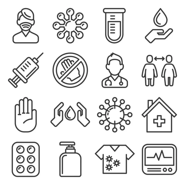 Coronavirus Icons Set on White Background. Line Style Vector — Stock Vector