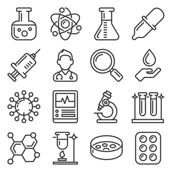 Conjunto de iconos de química y ciencia. Estilo de línea Vector — Archivo Imágenes Vectoriales