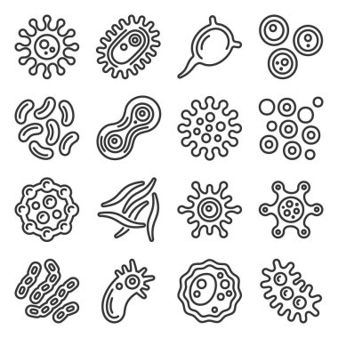 Bacteria, Microbes and Viruses Icons Set. Vector clipart