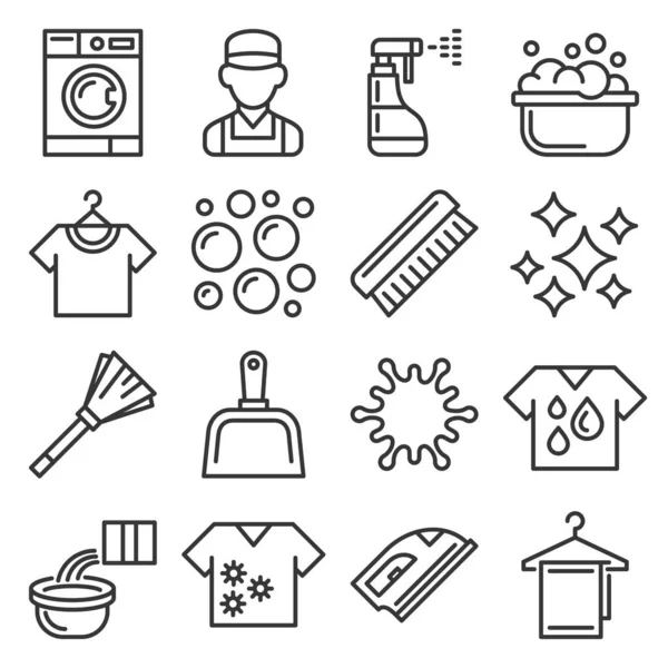 Laundry and Cleaning Icons Set. Line Style Vector — Stock Vector