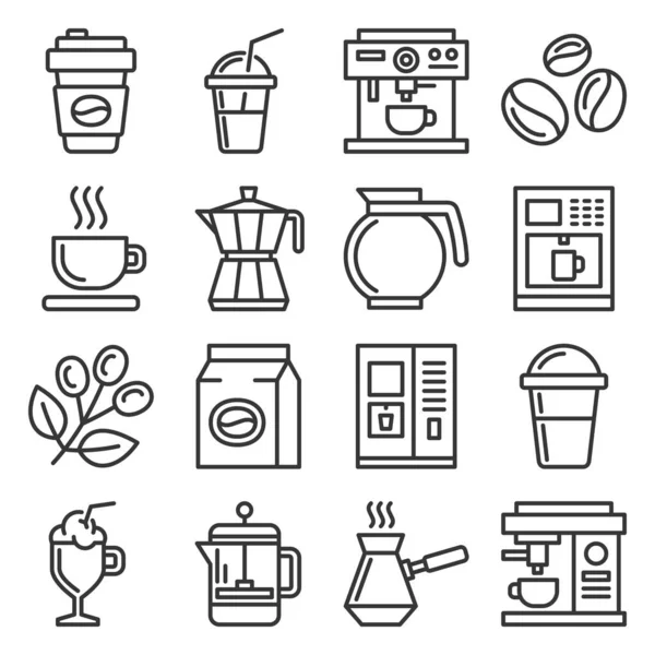 Coffee Icons Set on White Background. Line Style Vector — Stok Vektör