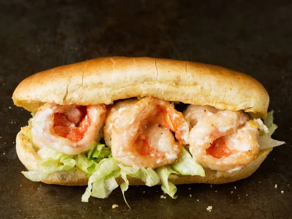 Rustic american shrimp po boy sandwich — Stock Photo, Image