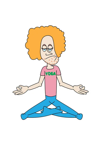 Komik yoga adam karakter meditasyon — Stok Vektör