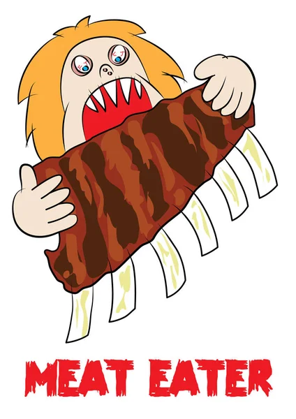 Carne comer amante carnívoro divertido dibujos animados — Vector de stock