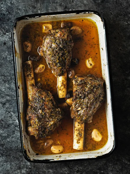 Rustic greek roasted lamb shank — Stock Photo, Image