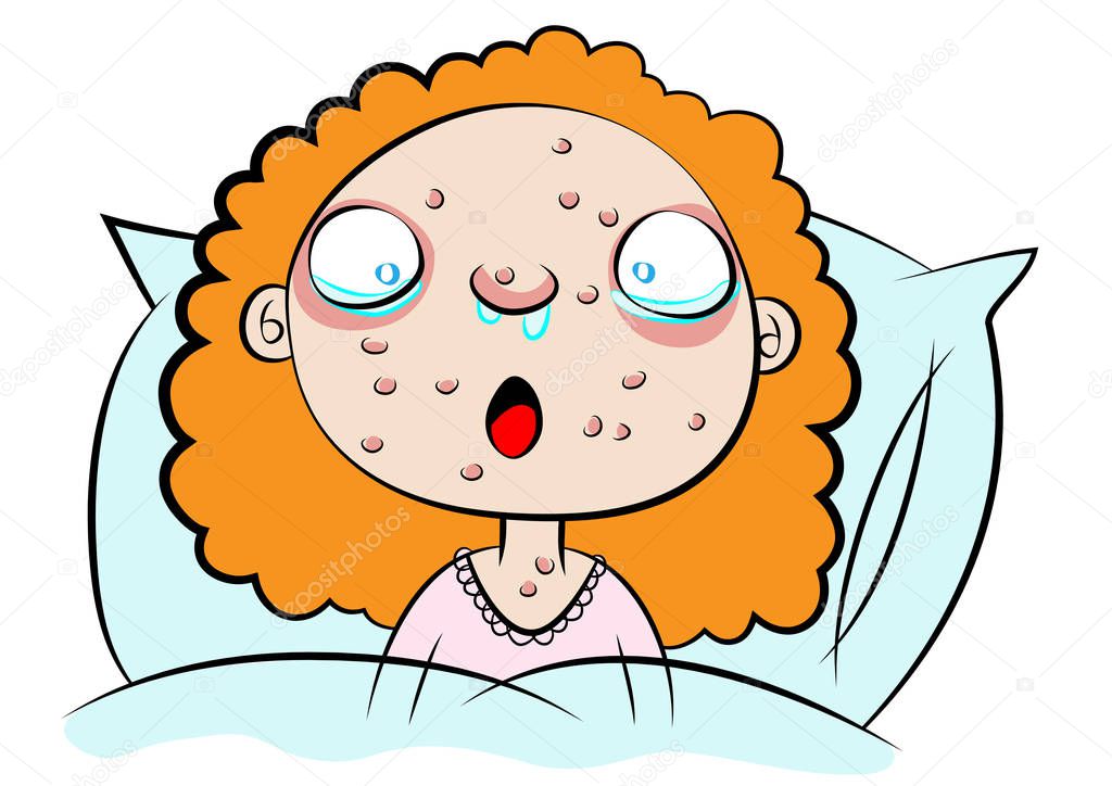 cute girl sick in bed