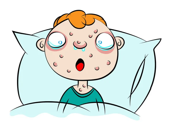 Roztomilý chlapec nemocný v posteli — Stockový vektor