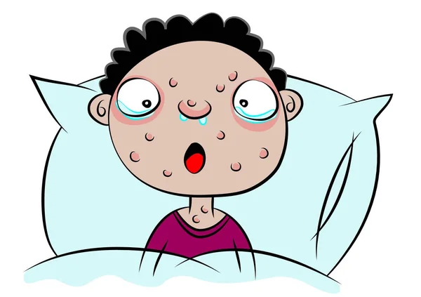Симпатичный мальчик болен в постели — стоковый вектор