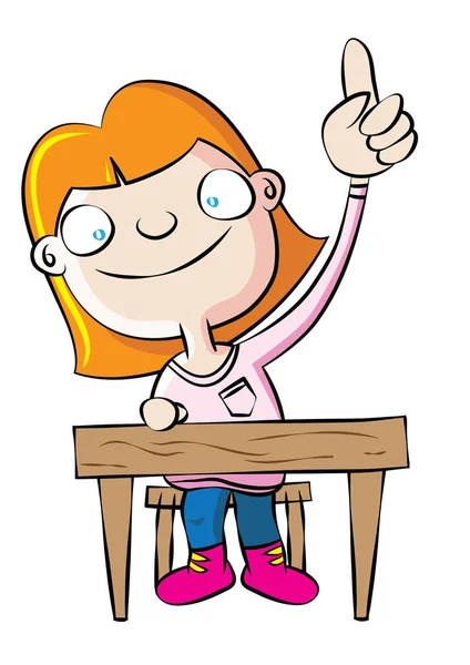 Cute white school girl raise hand in class — Stock Vector