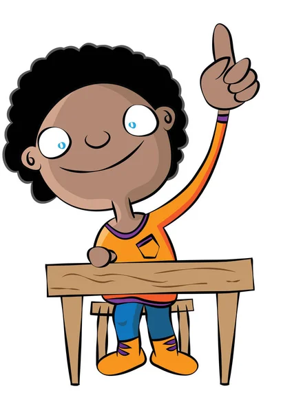 Roztomilé černé školačku zvedněte ruku ve třídě — Stockový vektor