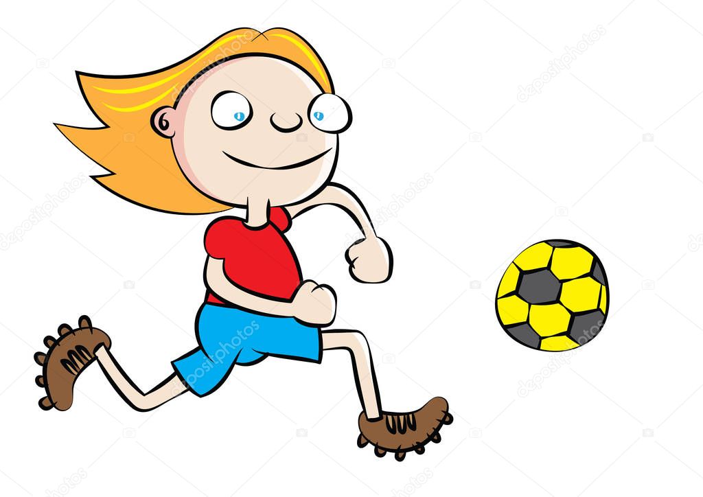 funny white school girl playing soccer 