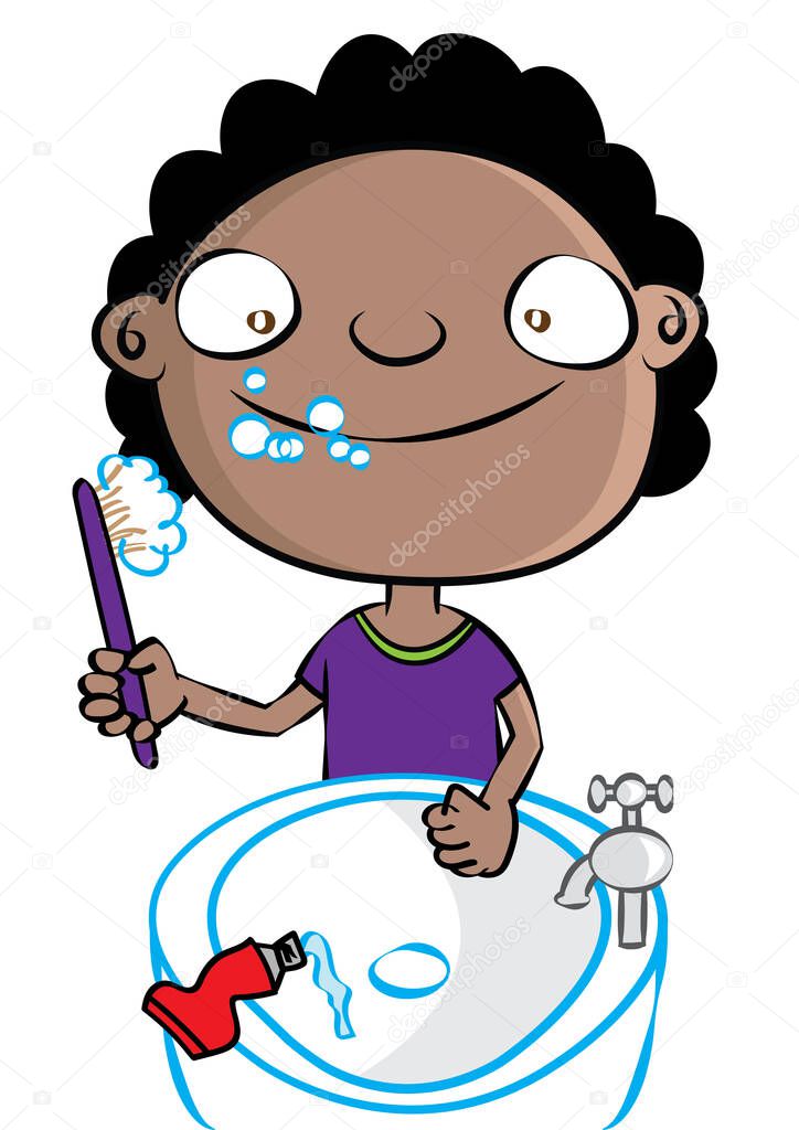 funny cute black girl brushing teeth