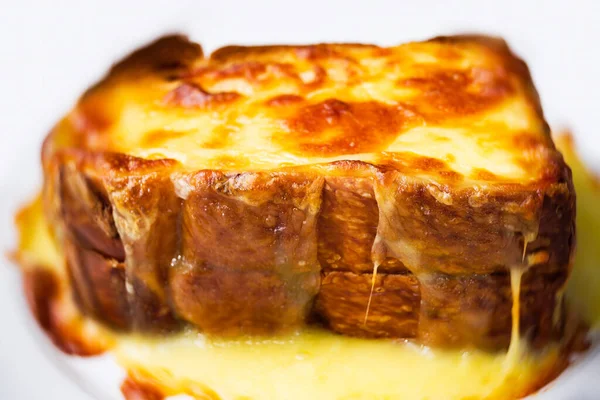 Close Rustic American Comfort Food Grilled Cheese Sandwich Blur Defocused — Stock Photo, Image
