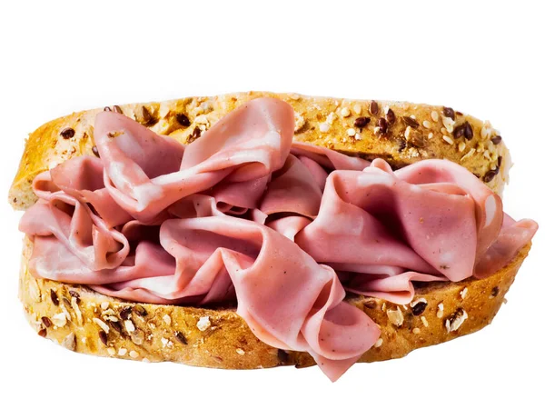 Close Italian Mortadella Sandwich White Background — Stock Photo, Image