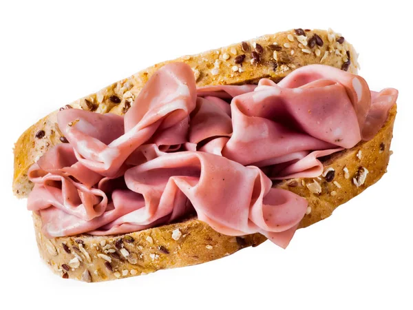 Primo Piano Italiano Mortadella Sandwich Sfondo Bianco — Foto Stock